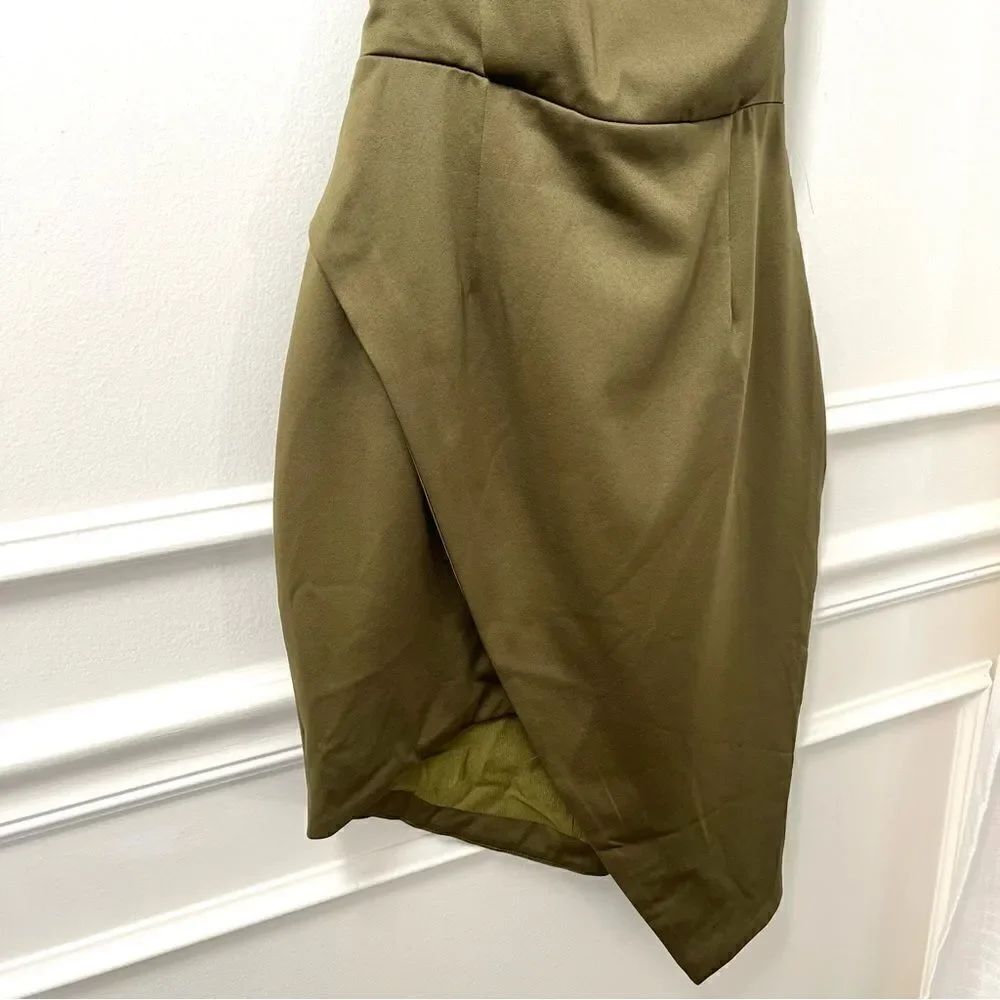 Elliatt Revolve Camo Asymmetric Satin Cocktail Dress Dark Green Size NWT - Picture 7 of 15